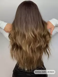 HAIRCUBE 26 Inch Long Ombre Brown Wigs Middle Part Curly Synthetic Wigs Beautiful Vigorous Women's Wigs For Party Daily Use - Brown - View 3