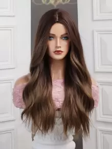 HAIRCUBE 26 Inch Long Ombre Brown Wigs Middle Part Curly Synthetic Wigs Beautiful Vigorous Women's Wigs For Party Daily Use - Brown - View 6