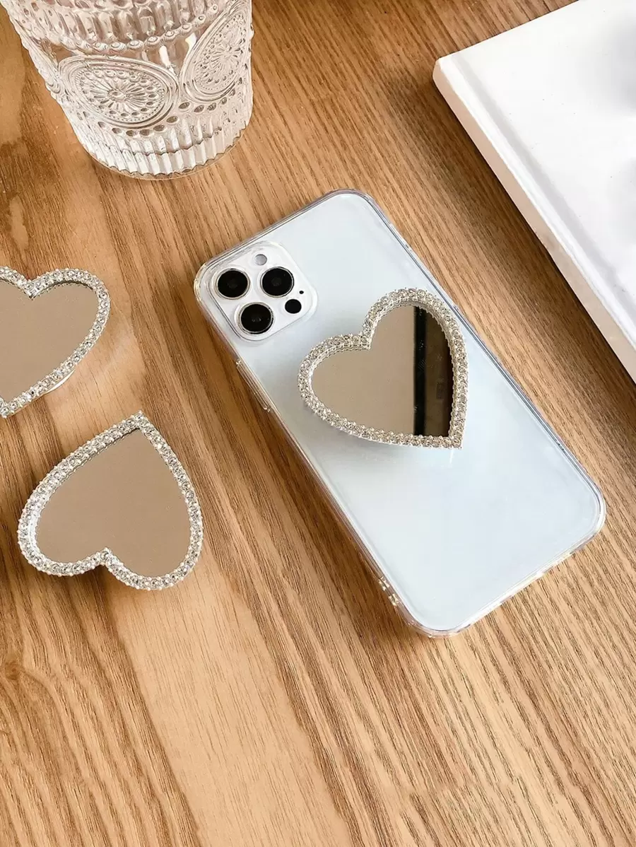 Clear Phone Case With Heart Mirror Stand-out Phone Grip - Clear - View 1