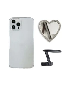 Clear Phone Case With Heart Mirror Stand-out Phone Grip - Clear - View 2