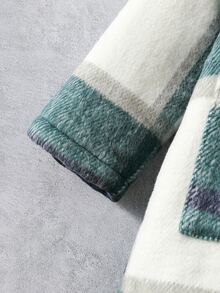 小男童格紋雙口袋毛絨內襯連帽牛角扣大衣