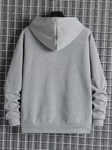 Manfinity Dauomo Men Slant Pockets Zip Up Drawstring Thermal Hoodie - Light Grey - View 2