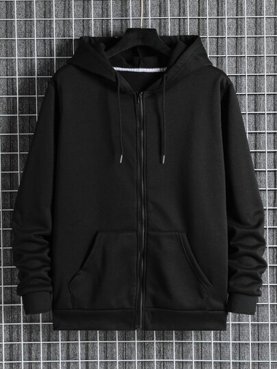 Manfinity Dauomo Men Zip Up Drawstring Slant Pocket Hoodie, For Fall Winter