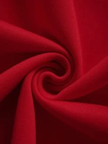 SHEIN EZwear 素色抽繩前口袋拉鏈開襟加絨內裏運動衫 - 紅色 - 查看 3