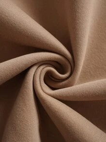 SHEIN EZwear 素色抽繩前口袋拉鏈開襟加絨內裏運動衫 - 卡其色 - 查看 4