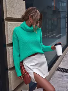 SHEIN Privé Cowl Neck Drop Shoulder Jumper - Cadet Blue - View 1