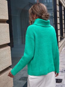 SHEIN Privé Cowl Neck Drop Shoulder Jumper - Cadet Blue - View 2