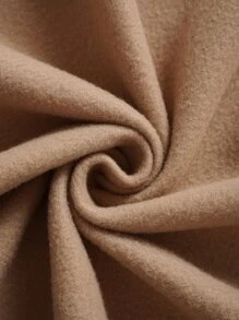 SHEIN EZwear 素色抽繩前口袋拉鏈開襟加絨內裏運動衫 - 卡其色 - 查看 7