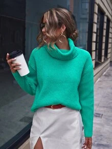 SHEIN Privé Cowl Neck Drop Shoulder Jumper - Cadet Blue - View 3