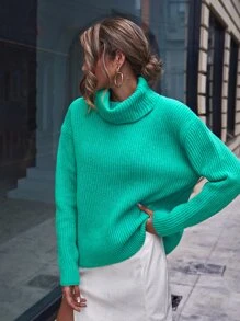 SHEIN Privé Cowl Neck Drop Shoulder Jumper - Cadet Blue - View 5