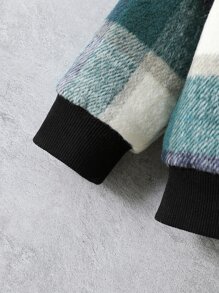 小男童格紋印花毛絨內襯連帽夾克