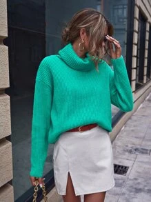 SHEIN Privé Cowl Neck Drop Shoulder Jumper - Cadet Blue - View 6