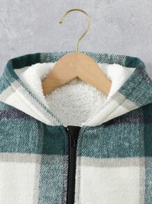 小男童格紋印花毛絨內襯連帽夾克