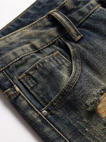 Hombres Jeans algodón desgarro con bolsillo oblicuo - Azul lavado medio - Ver 5