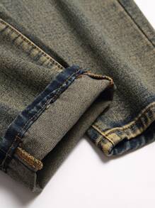 Hombres Jeans algodón desgarro con bolsillo oblicuo - Azul lavado medio - Ver 4