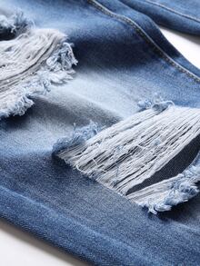 Men Ripped Bleach Wash Jeans - Medium Wash - View 3