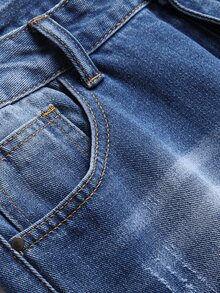 Men Ripped Bleach Wash Jeans - Medium Wash - View 4