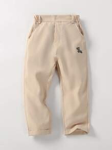 SHEIN 青少年男孩馬繡斜口口袋錐形褲