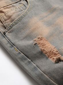 Men Cotton Star Patched Ripped Jeans - Light Wash - View 5