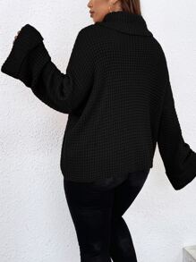 SHEIN LUNE Plus Turtleneck Drop Shoulder Jumper - Black - View 2