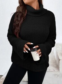 SHEIN LUNE Plus Turtleneck Drop Shoulder Jumper - Black - View 4