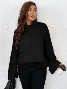 SHEIN LUNE Plus Turtleneck Drop Shoulder Jumper - Black - View 6