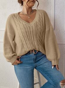 Calvaya Plus Cable Knit Drop Shoulder Jumper - Khaki - View 4