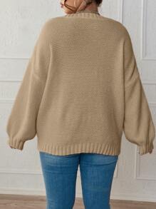 Calvaya Plus Cable Knit Drop Shoulder Jumper - Khaki - View 5