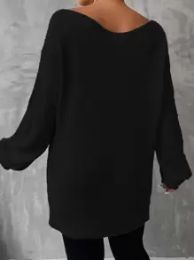 SHEIN LUNE Plus Drop Shoulder Split Hem Sweater, For Winter Knit Pullover Fall Outfit