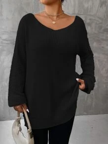 SHEIN LUNE Plus Drop Shoulder Split Hem Sweater, For Winter Knit Pullover Fall Outfit