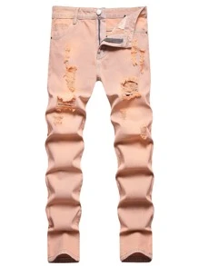 Hombres Jeans ajustados desgarro - Naranja - Ver 1