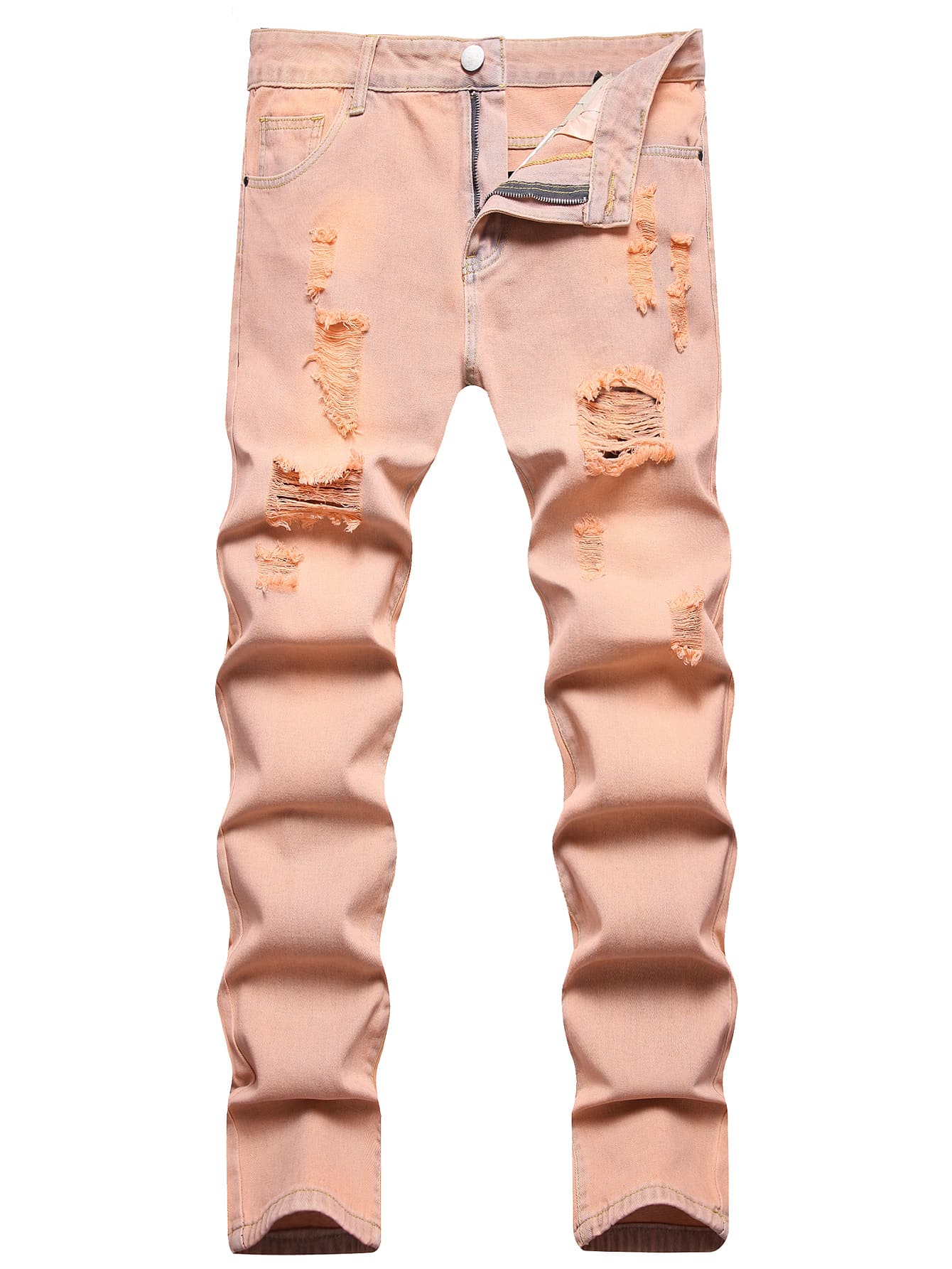 Hombres Jeans ajustados desgarro - Naranja - Ver 1