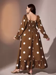 Mulvari Vestido con estampado de lunares de manga con volante bajo con fruncido - Café integral - Ver 2