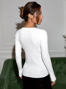 SHEIN Essnce Solid Skinny V Neck Jumper - White - View 2