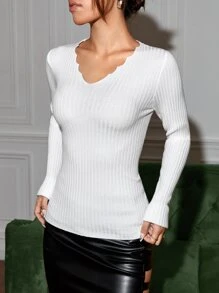SHEIN Essnce Solid Skinny V Neck Jumper - White - View 4