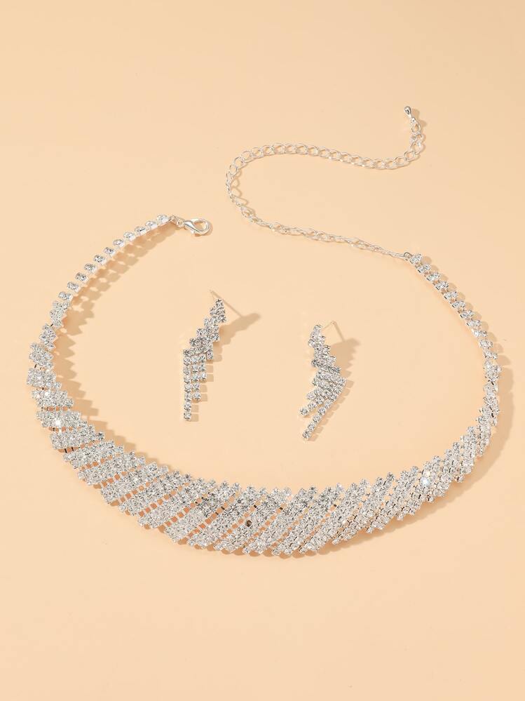 3 piezas Set joya con diseño de diamante de imitación - Plateado - Añade 2