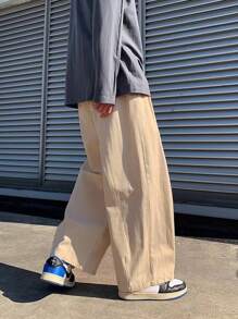 Manfinity Hypemode Hombres Pantalones de pierna ancha unicolor - Caqui - Ver 2