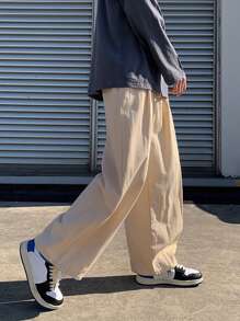 Manfinity Hypemode Hombres Pantalones de pierna ancha unicolor - Caqui - Ver 5