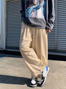 Manfinity Hypemode Hombres Pantalones de pierna ancha unicolor - Caqui - Ver 7