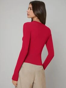 BizChic Solid Boat Neck Sweater - Red - View 2