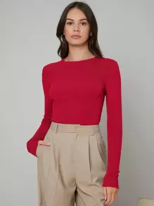 BizChic Solid Boat Neck Sweater - Red - View 4