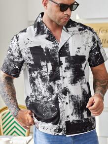 Manfinity Men Plus Graphic Print Shirt - Black and White - View 1