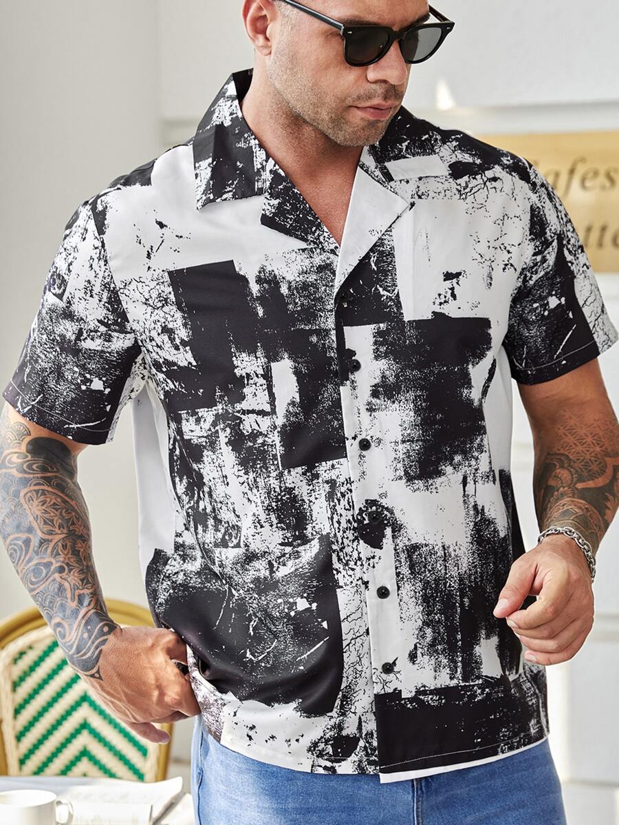 Manfinity Men Plus Graphic Print Shirt - Black and White - View 1