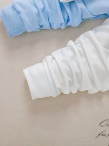 SHEIN 男孩卡通臉印花兩色調運動衫和運動褲 - 藍白色 - 查看 5