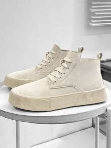 Men High Top Lace-up Front Skate Shoes - Beige - View 1