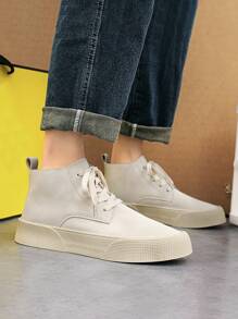 Men High Top Lace-up Front Skate Shoes - Beige - View 4