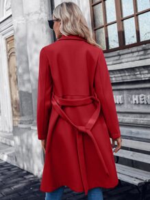SHEIN LUNE Áo khoác ngoài nữ Thắt lưng Nút đôi màu trơn Thanh lịch - Đỏ - Xem 2