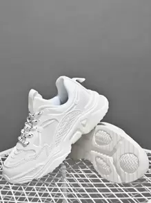 Men Letter Graphic Lace-up Front Chunky Sneakers - White - View 3