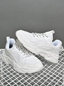 Men Letter Graphic Lace-up Front Chunky Sneakers - White - View 4