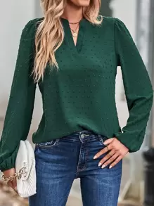SHEIN Clasi Áo sơ mi nữ màu trơn Giải trí - Màu xanh lá cây đậm - Xem 1
